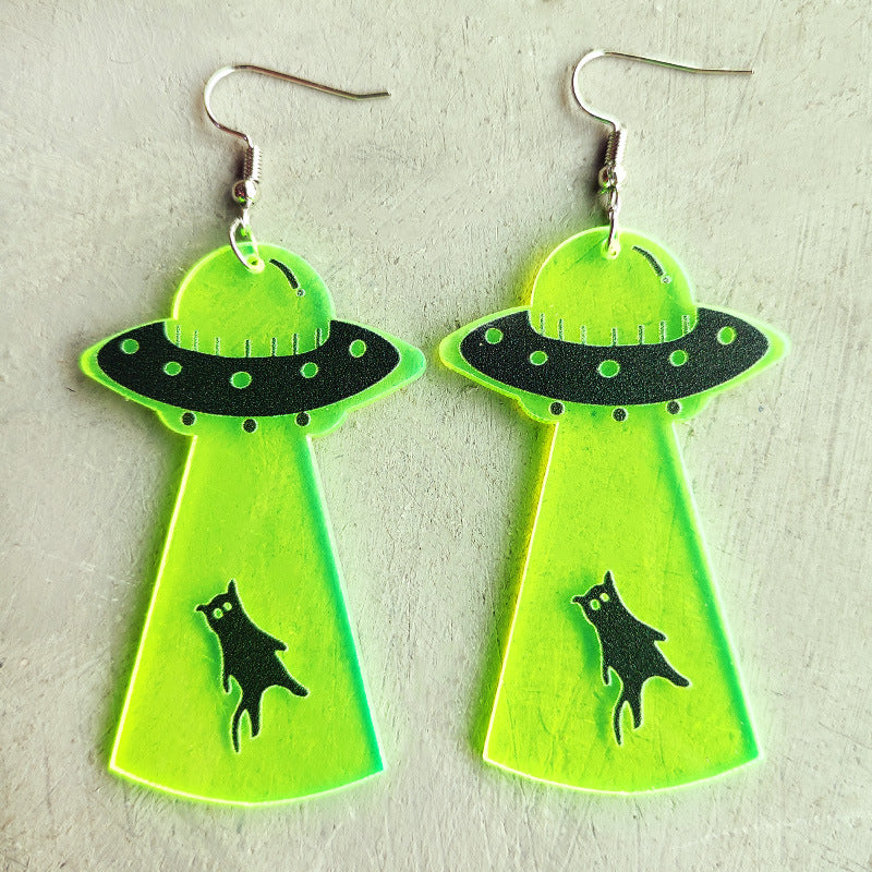 Wholesale Horror  Earrings Skull Alien UFO Witch Stove Fluorescent Acrylic Earrings